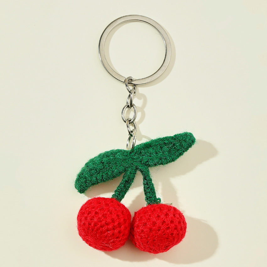 Llavero de cereza de punto de lana de lana al por mayor